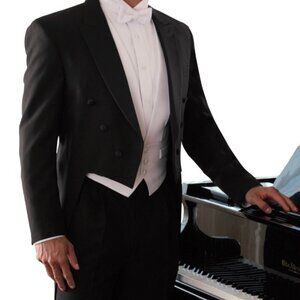 Boys 100% Wool Black with Satin Peak Lapel Tailcoat Size 4 Boy